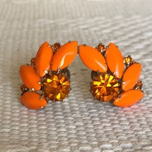 Pretty clip on vintage earrings orange rhinestone
